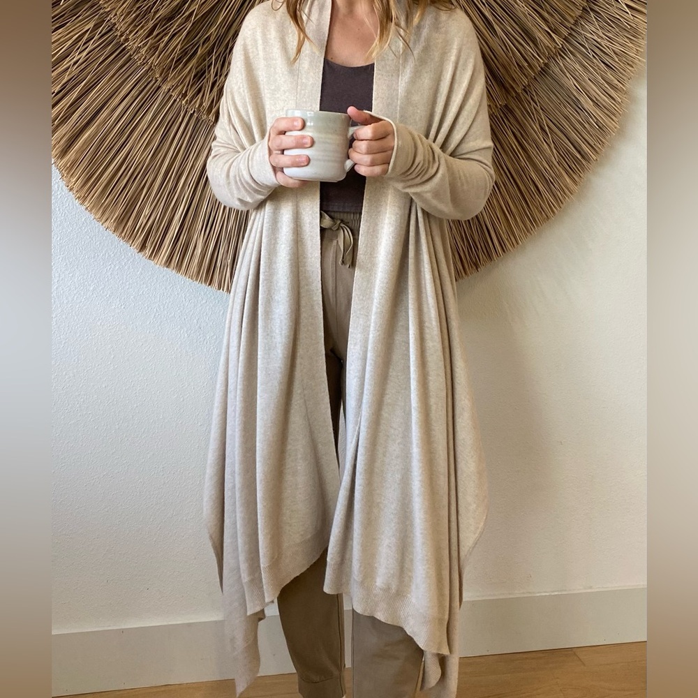 Whistles London Merino Wool Blend Beige Natural Neutral Flowy Cozy Cardigan